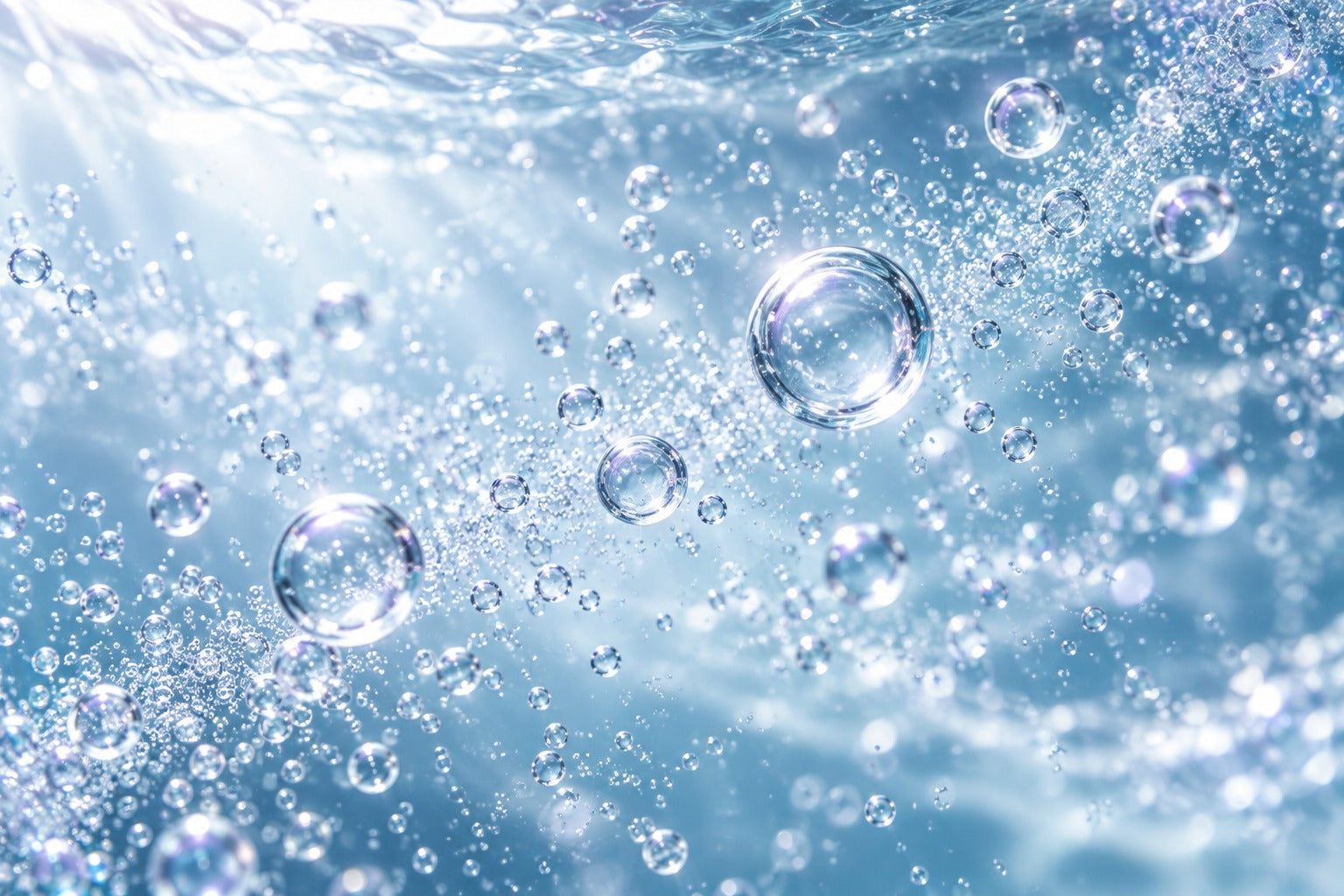 Conceptual visualisation of tiny oxygen bubbles dispersed through pure water